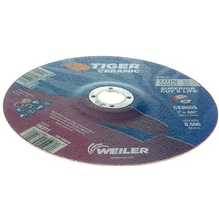 Weiler Type 27, 7 in Dia, 0.060 in Thick, Ceramic, 60 Grit 58311